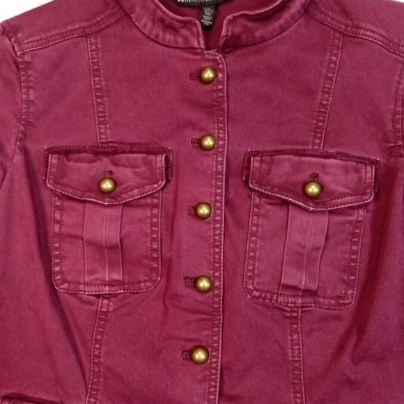 White House Black Market Womens Shirt Red 6 Button Up Utility Military Top - Picture 4 of 13